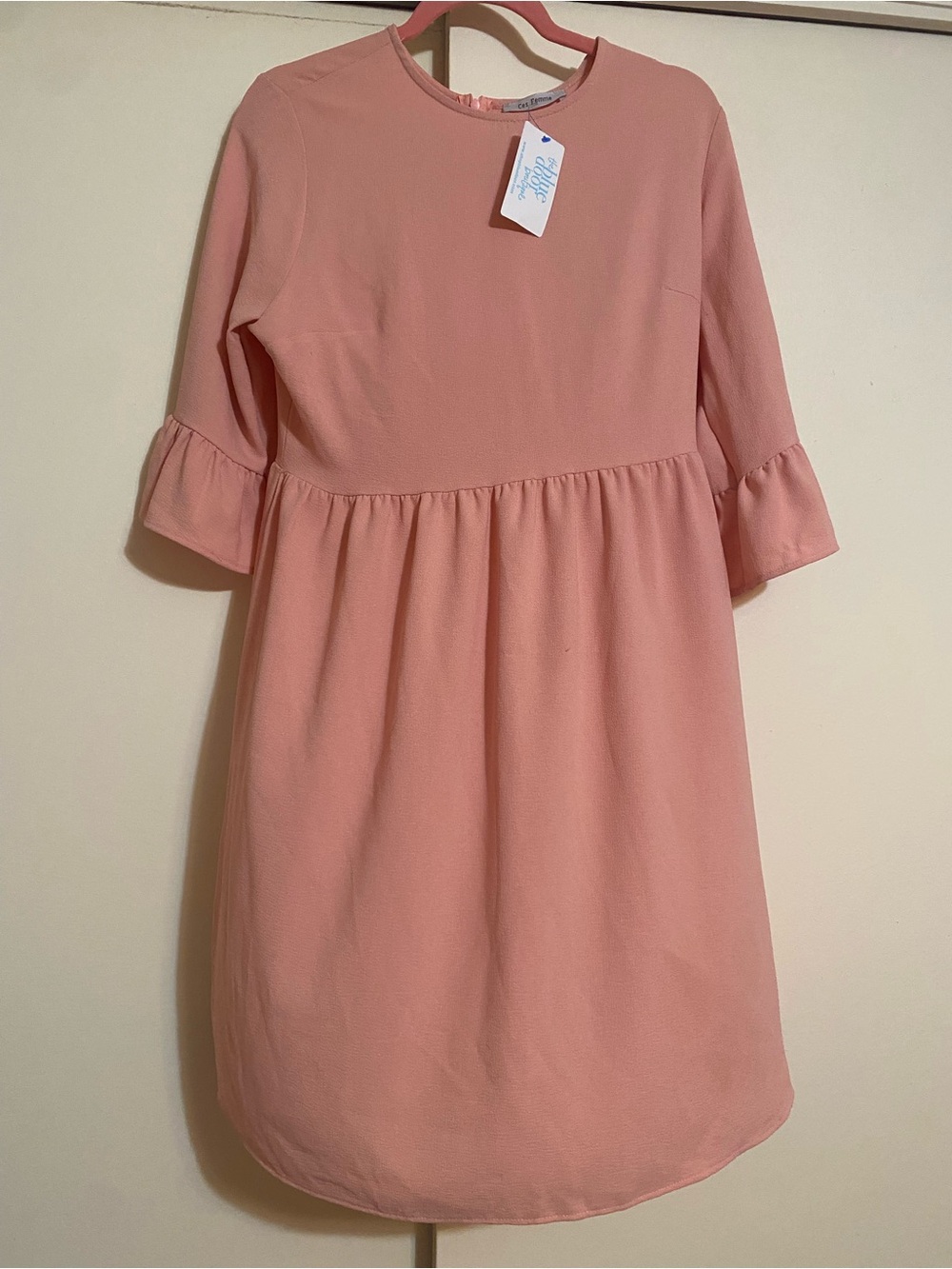 Ces Femme Dusty Pink Long-Sleeve Ruffle-Waist Dress